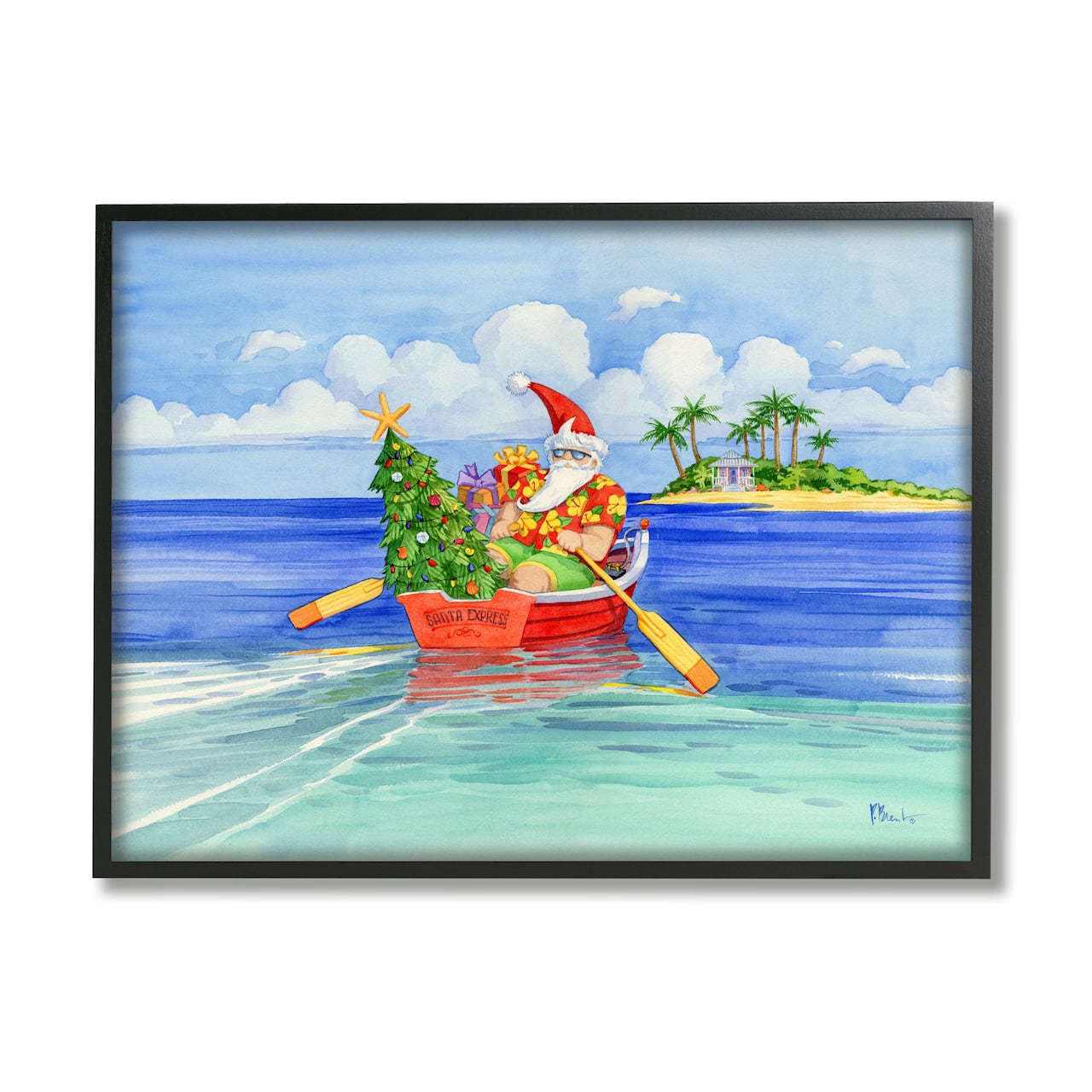 Stupell Industries Santa's Delivery Tropical Christmas Boat Framed Giclee Art